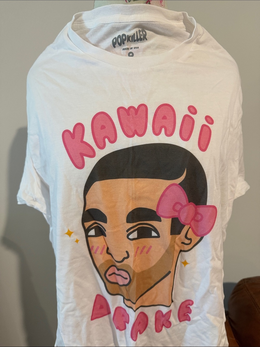 Popkiller Kawaii Drake Graphic Tee - White with Pink Accents